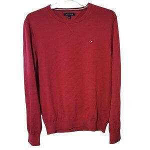 Tommy Hilfiger Men's Sz L Red LS Crew Neck 100% Cotton Rib Knit Pullover Sweater